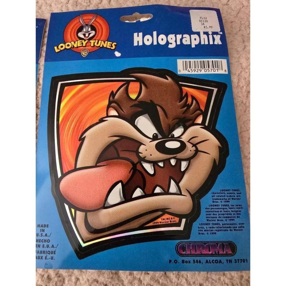 Vintage 1999 Looney Tunes Taz Holographix Decal Set Chroma 2pk Tasmanian Devil - Picture 3 of 5